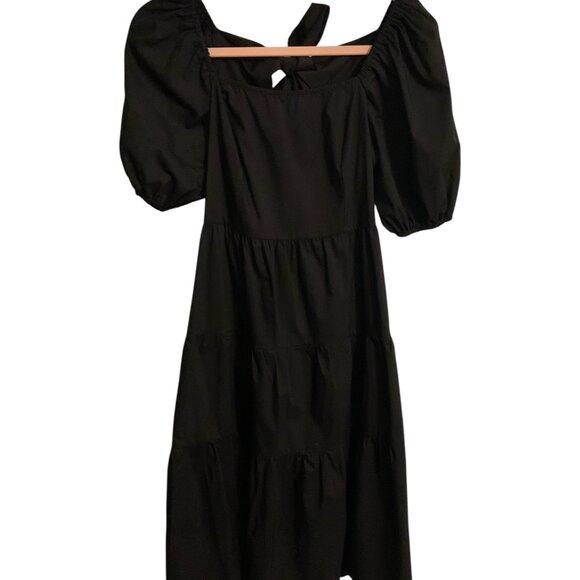 “Just Found” Black Baby Doll Tiered Flowy Dress with Open & Tied back Closure-Lg - Picture 1 of 5